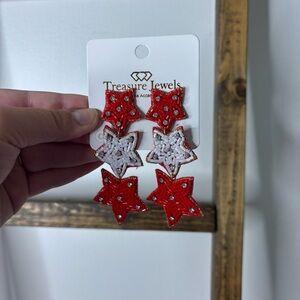 Treasure Jewels Beaded Red and White Star Earrings